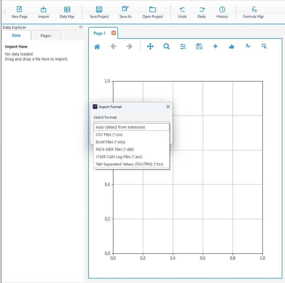 Echartで対応しているデータ形式の一覧を訪問し、CSV形式を選択しているダイアログ