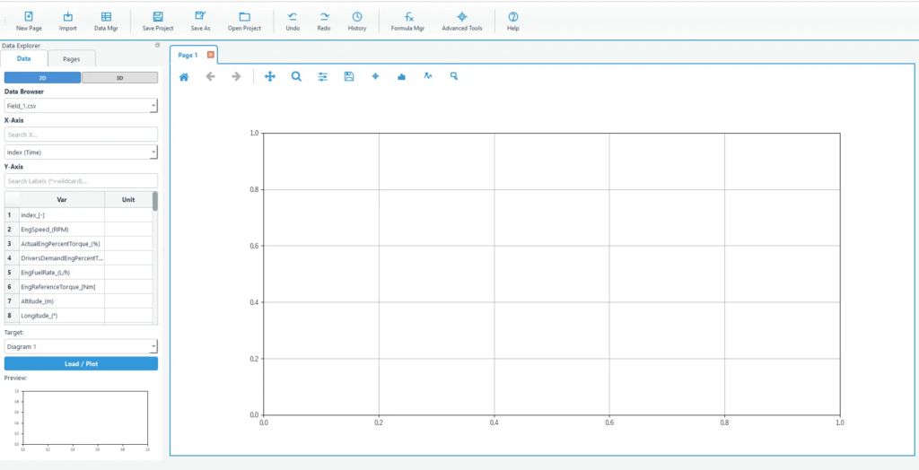 データインポータでData Browserを表示している碻までのダイアグを設定してダータリストを並べた画面