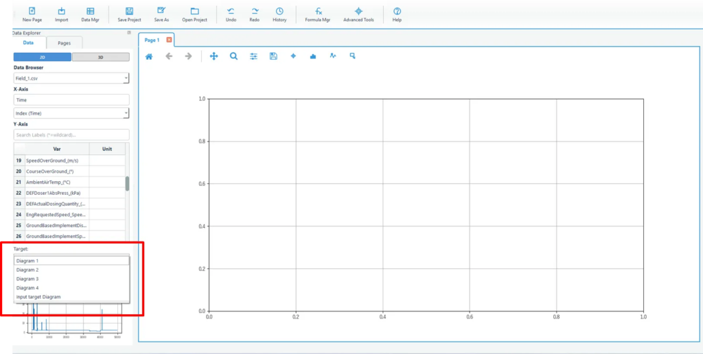 どのダイアグラムにデータを追加するかを選択しているダイアグセレクション画面